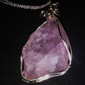 Hand Wire Wrapped Rough Rose Quartz Chunk Pendant